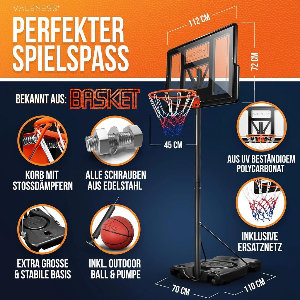 Canasta de baloncesto para exteriores, altura regulable de 135 a 305 cm, soporte de baloncesto independiente con balón de baloncesto talla 7 y bomba de aire BWS2024