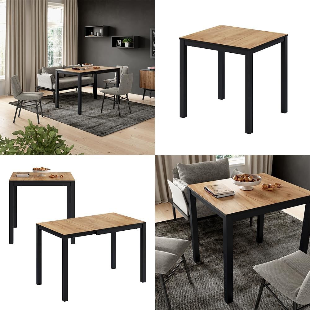 Mesa de comedor Vicco Granny, roble/antracita, 120 x 70 cm extensible, con función de extensión para longitudes de mesa variables