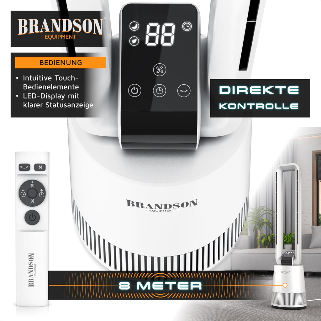 Brandson - Ventilador de torre DC ECO Line - Motor DC muy silencioso - Modo sueño - Con mando a distancia - 3 modos - Oscilación - Eficiencia energética - Para dormitorio, oficina, salón, habitación infantil