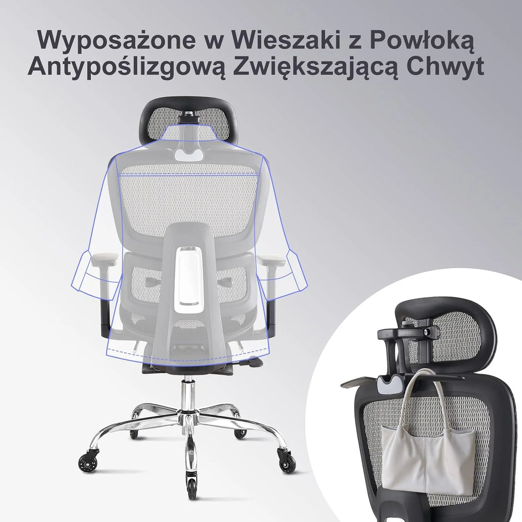 LarkLeaves Ergonomiczny Fotel Biurowy z Podnóżkiem Czarny L10 Pro