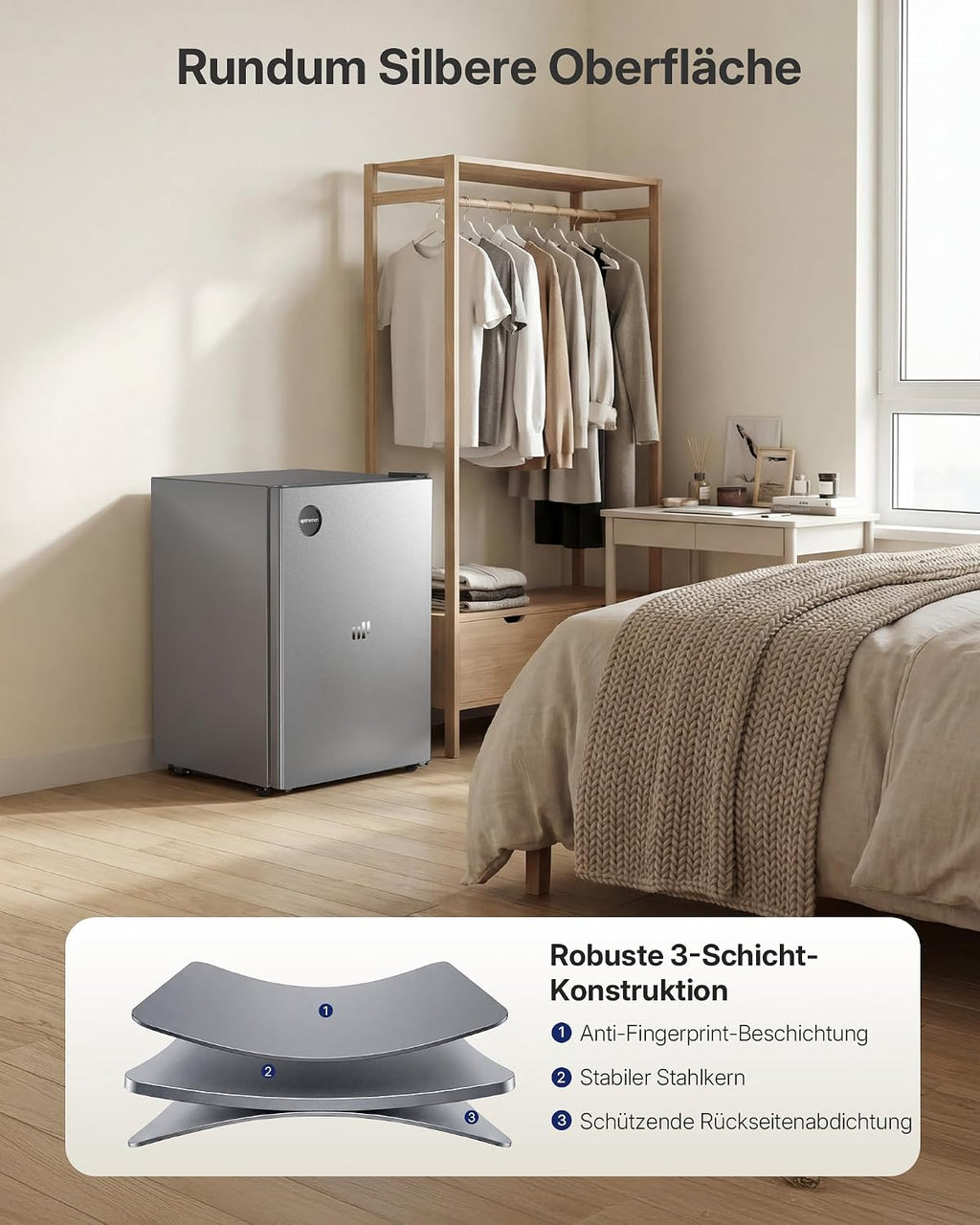 Refrigerador Upstreman 71L sin congelador, 1-10°C, control de temperatura de 7 niveles, iluminación LED, 40 dB silencioso, refrigerador de espacio completo de bajo consumo para dormitorio, oficina, cocina, CR71-Plata