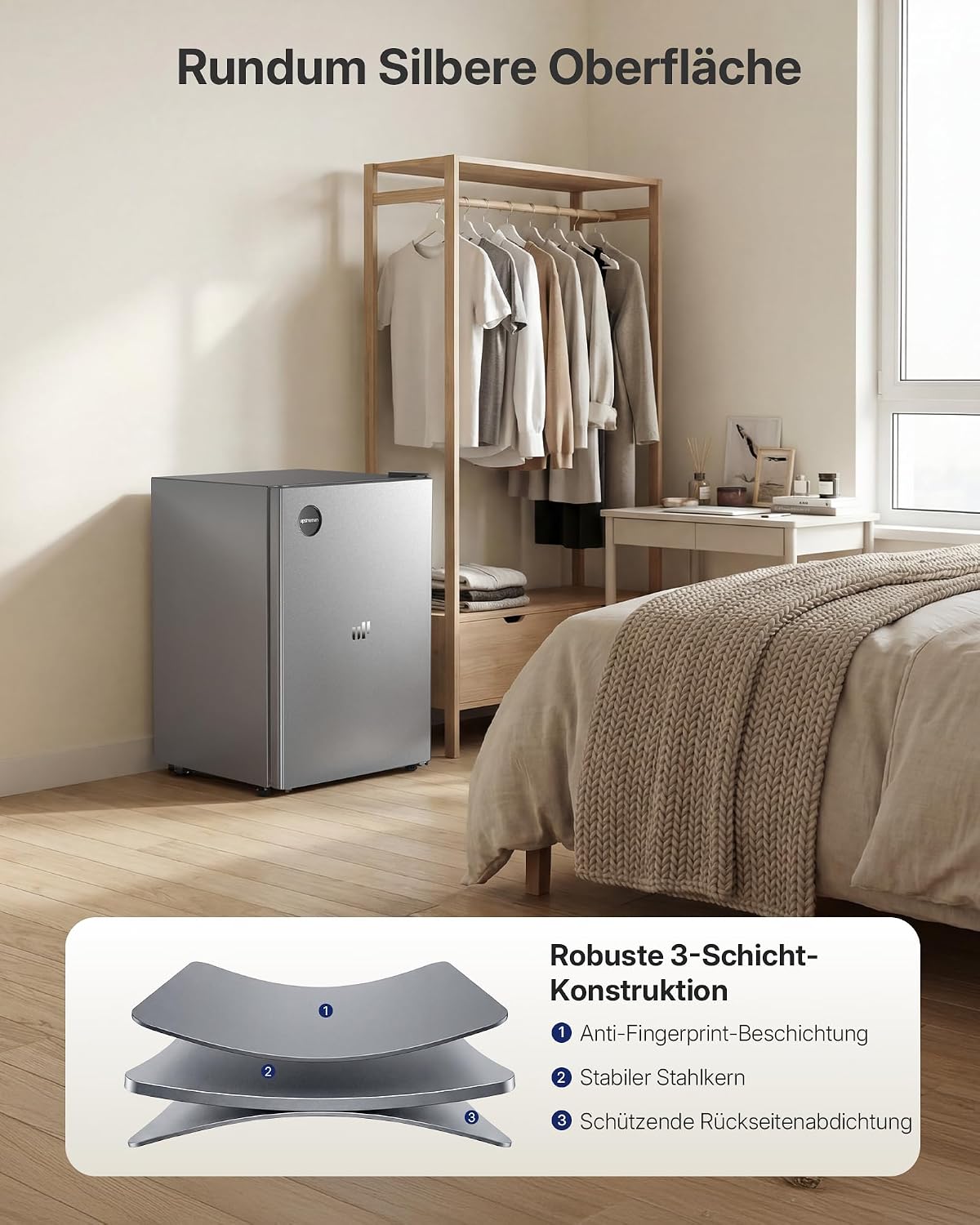 Refrigerador Upstreman 71L sin congelador, 1-10°C, control de temperatura de 7 niveles, iluminación LED, 40 dB silencioso, refrigerador de espacio completo de bajo consumo para dormitorio, oficina, cocina, CR71-Plata