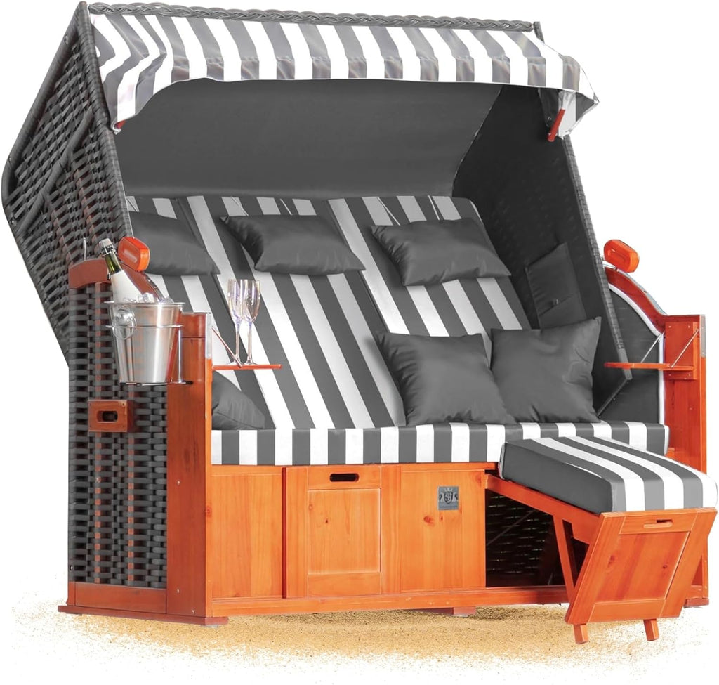 Strandkorb Hanse Ostsee 2,5 plazas Klassik XXL, 160 cm de ancho - Reclinable, ya montado, incluye ruedas para strandkorb, ideal para el hogar, balcón y terraza