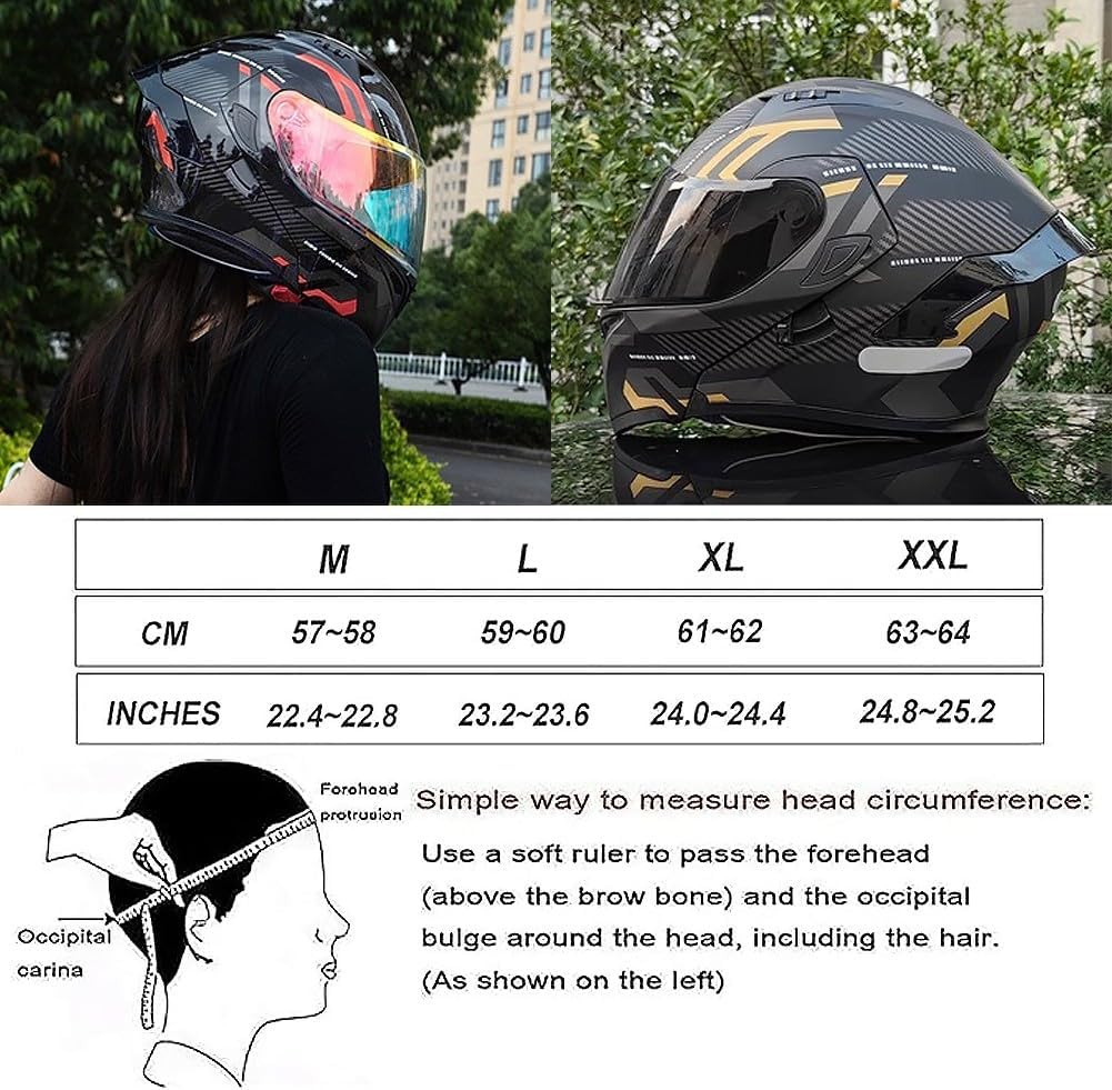 ACLFFSHOP Casco de moto modular Bluetooth con homologación ECE, casco abatible para adultos con doble visera para protección contra impactos, casco integral de moto para hombre y mujer M~XXL