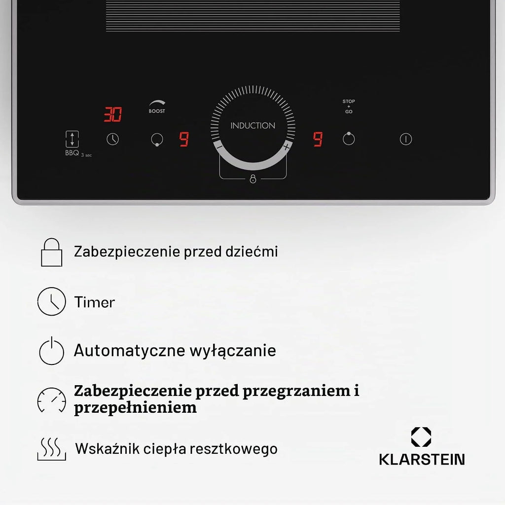 Klarstein Wpuszczana elektryczna płyta indukcyjna, podwójna płyta grzewcza, płyta indukcyjna z 2 palnikami, 3500 W x2 indukcyjne stoły kuchenne, sterowanie dotykowe, cyfrowy wyświetlacz i timer