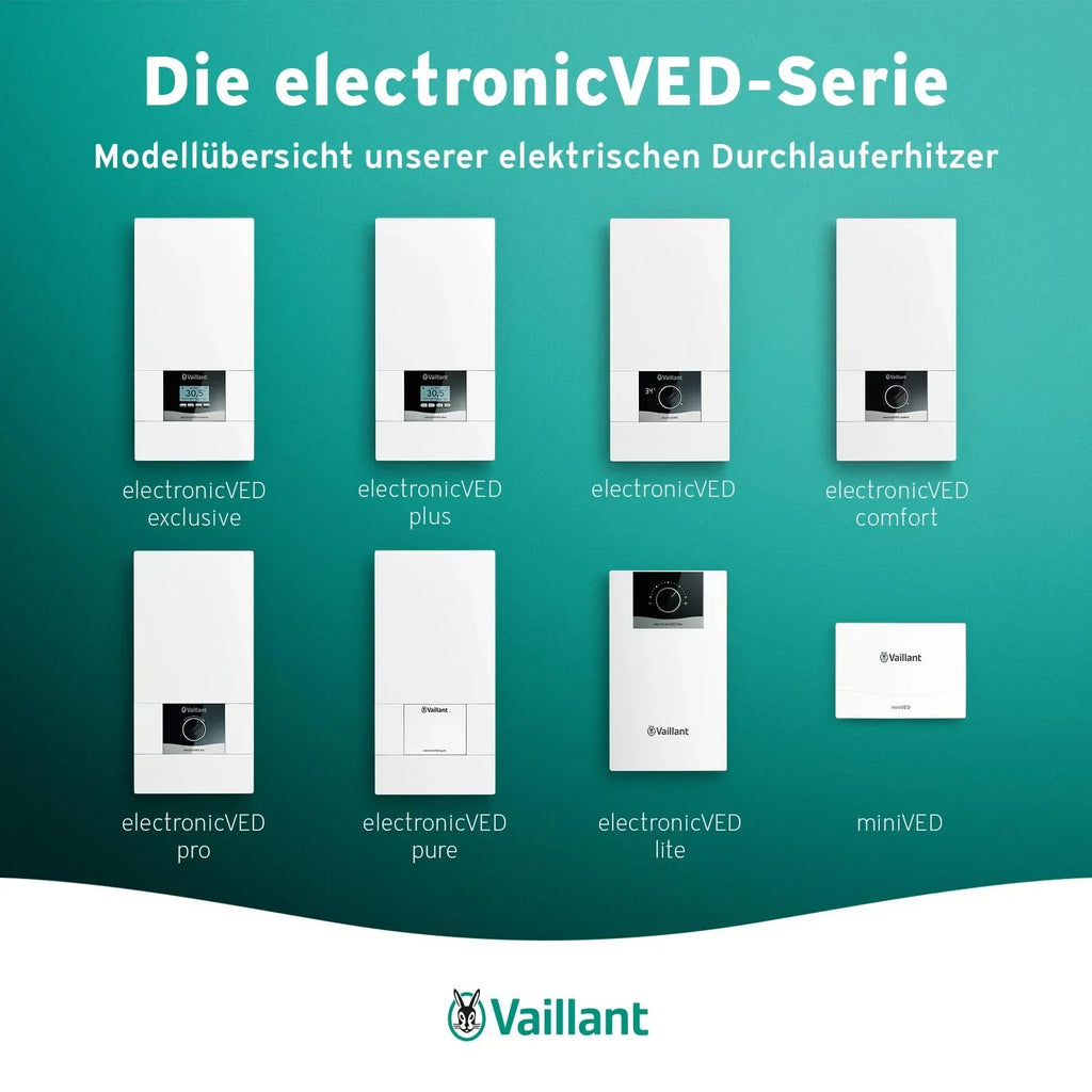 Calentador de paso Vaillant VED E 24/8 resistente a la presión 24kW 400V regulación continua pantalla digital 0010023779 clase energética A