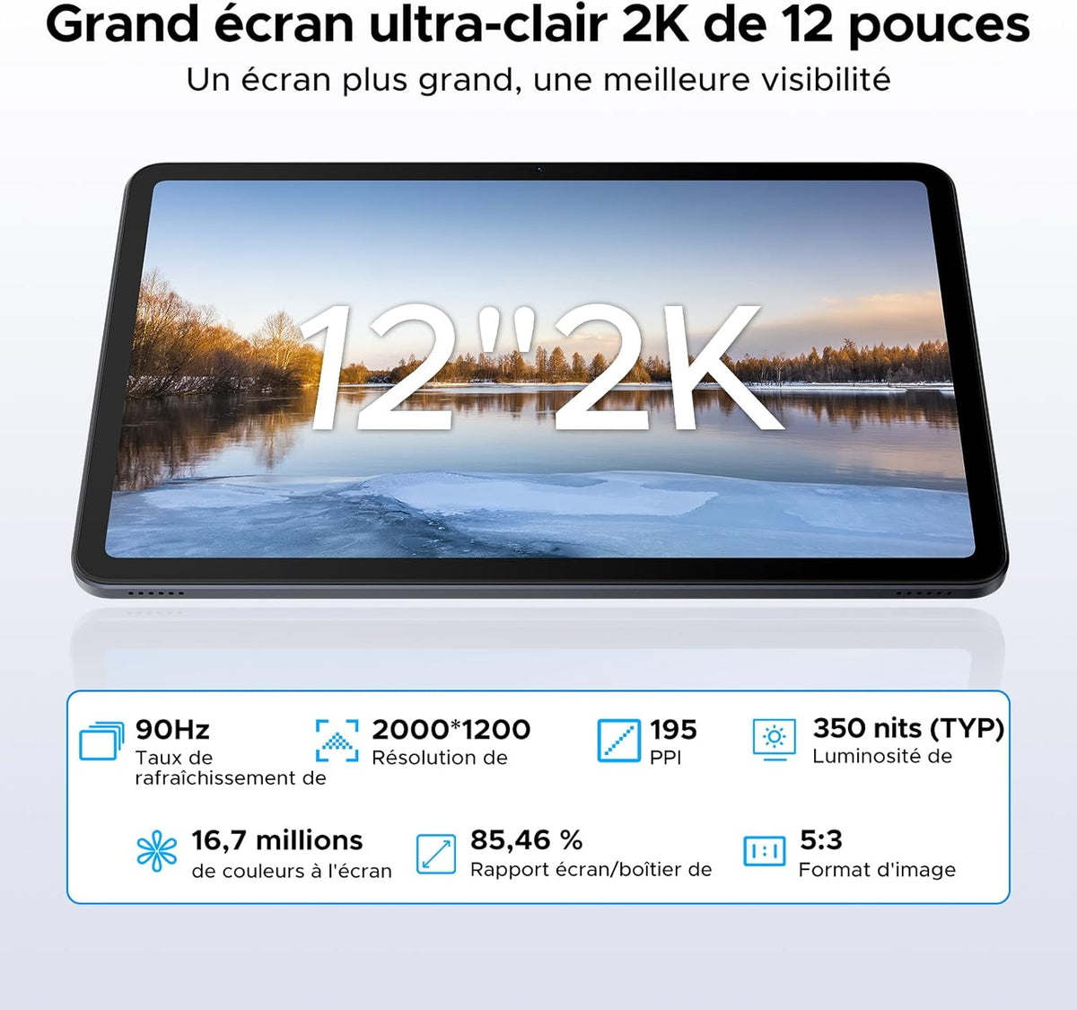 Tableta Android DOOGEE U12-V, tableta de 12 pulgadas, 24 GB RAM + 128 GB ROM (TF 2 TB), batería de 9000 mAh / carga rápida de 18 W, procesador Octa-Core Unisoc T7255, cámara de 13 MP, teclado para tableta con lápiz óptico, WiFi 5G