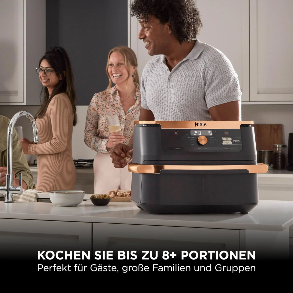 Freidora de aire Ninja Foodi FlexDrawer Dual Zone AF500EUCP 10,4 L con separador extraíble, 7 en 1, negro y cobre