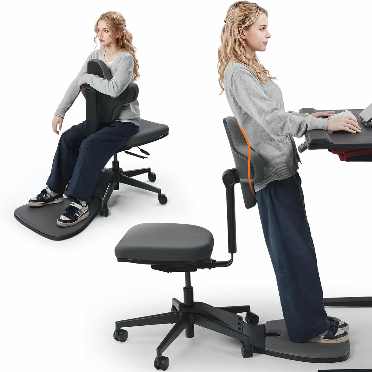 Newtral Stehpult-Stuhl, Standing Mate-Sitz für Sitz-Steh-Wechsel, ergonomischer Anlehn-Hocker mit Anti-Ermüdungsmatte, Stehpult-Hocker, Pferdesattel-Stuhl, höhenverstellbarer Homeoffice-Haltungssitz