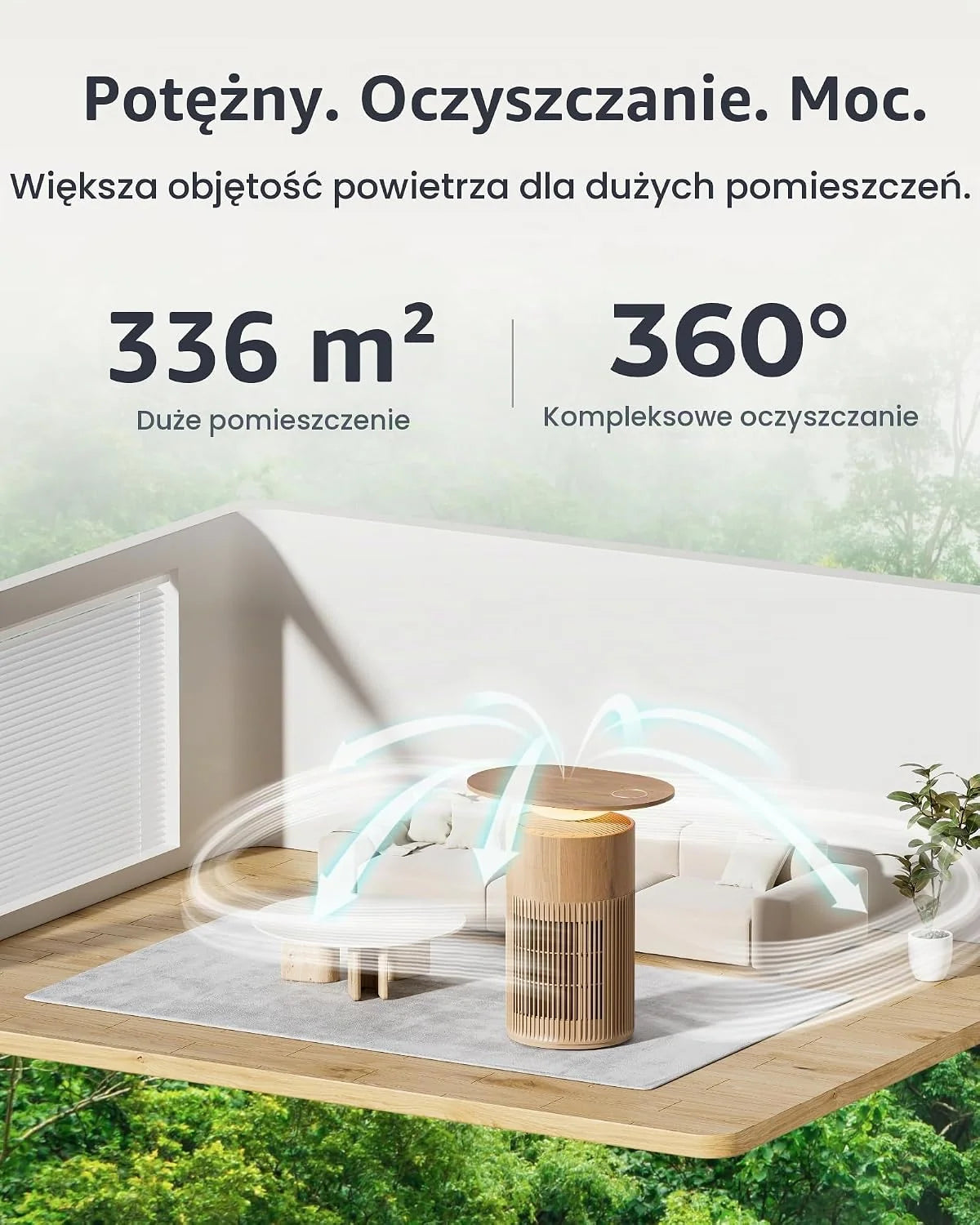 SwitchBot Oczyszczacz powietrza ze sterowaniem za pomocą aplikacji i lampką nocną, CADR 400 m³/h do 83㎡ pokoju, filtr HEPA usuwa 99,97% pleśni, pyłki kurzu, tryb uśpienia 20 dB