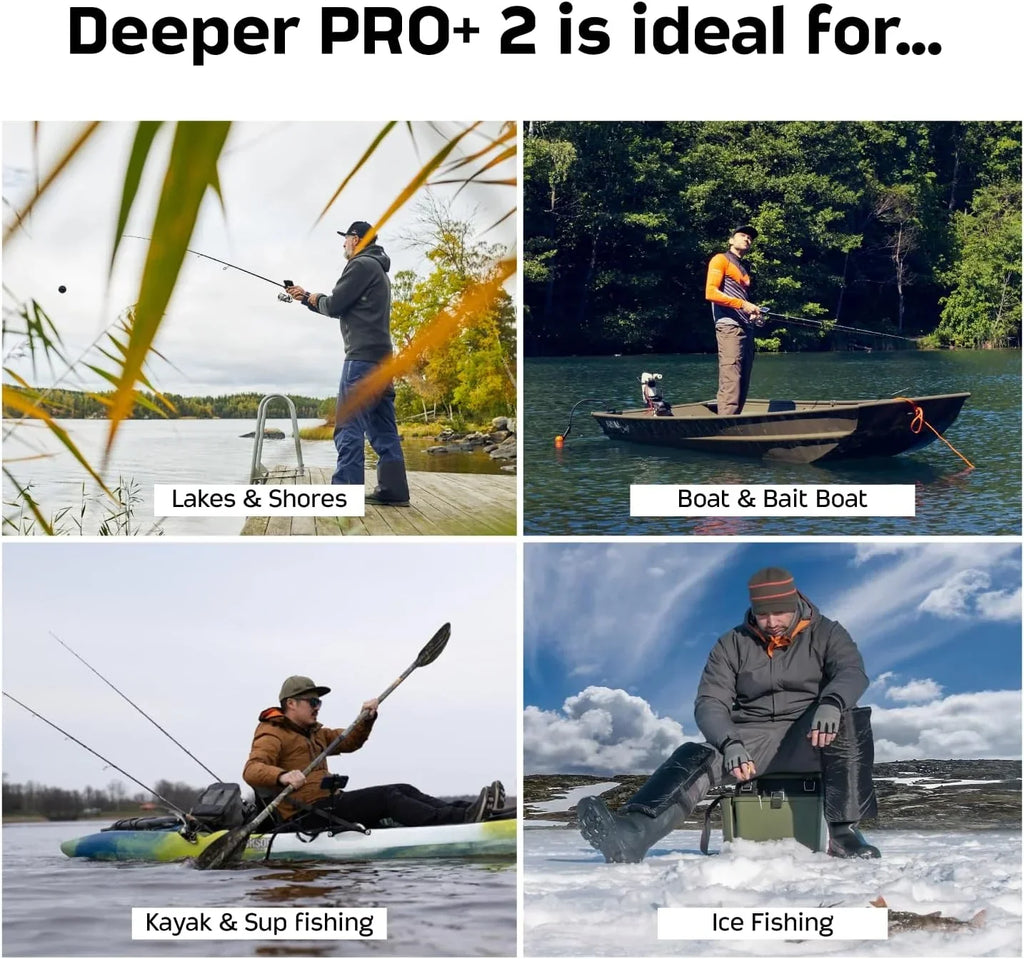Sonda de pesca Deeper Pro+ 2 con GPS, profundímetro y sonar para kayak, barco y pesca en hielo, conexión por app hasta 100 m