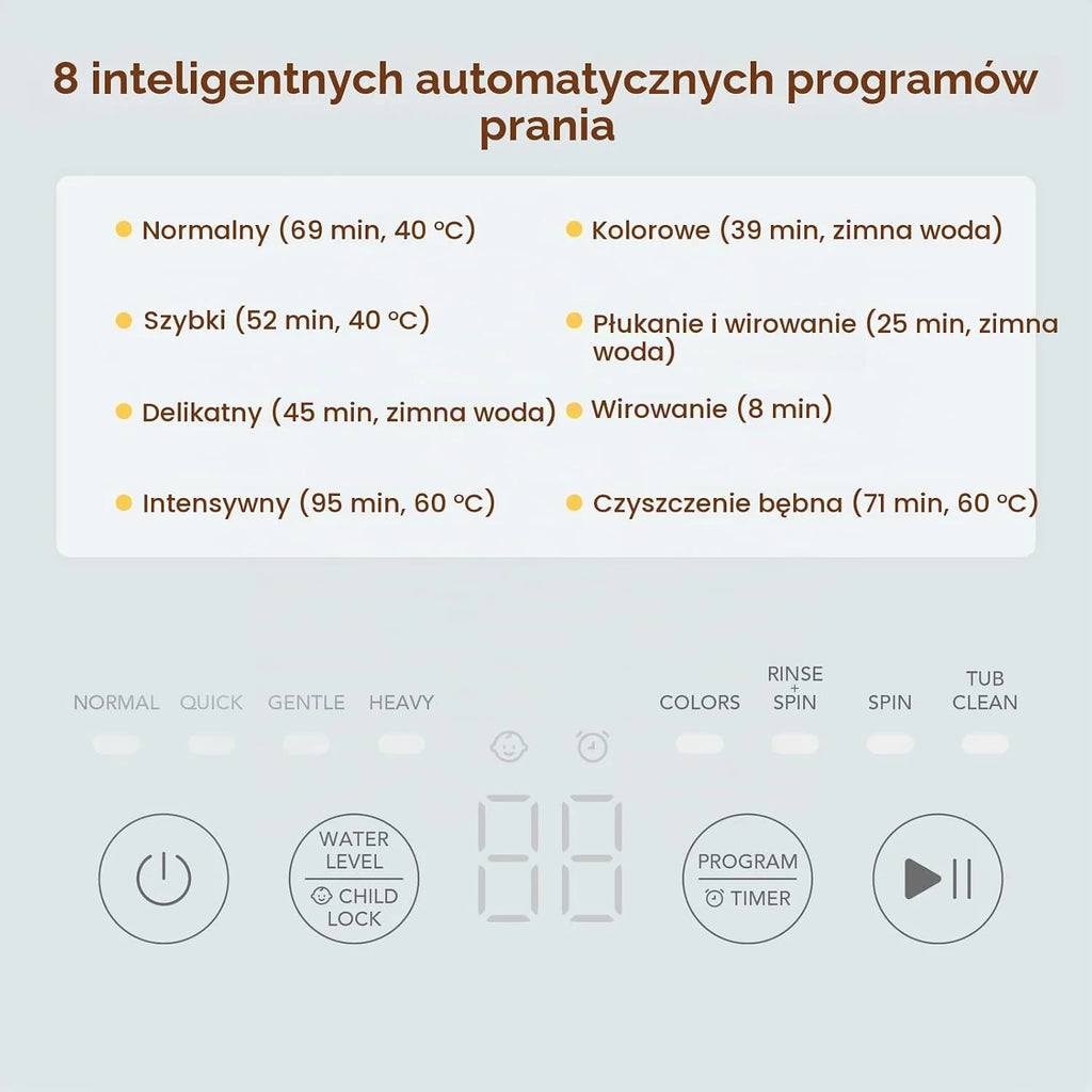 HAVA Mini pralka, pojemność 3 kg, mała pralka i wirówka, w pełni automatyczna, z 8 programami, funkcja prania na gorąco i pompa odpływowa, oszczędność miejsca w mieszkaniu, mieszkaniu i kamperze