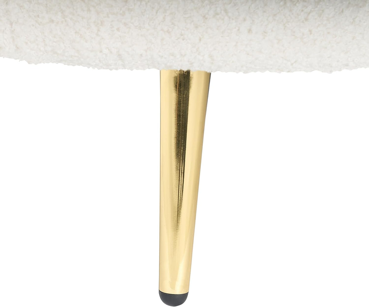 Chaiselongue Beliani izquierda bouclé crema blanco acolchado con estructura de metal dorado Valreas