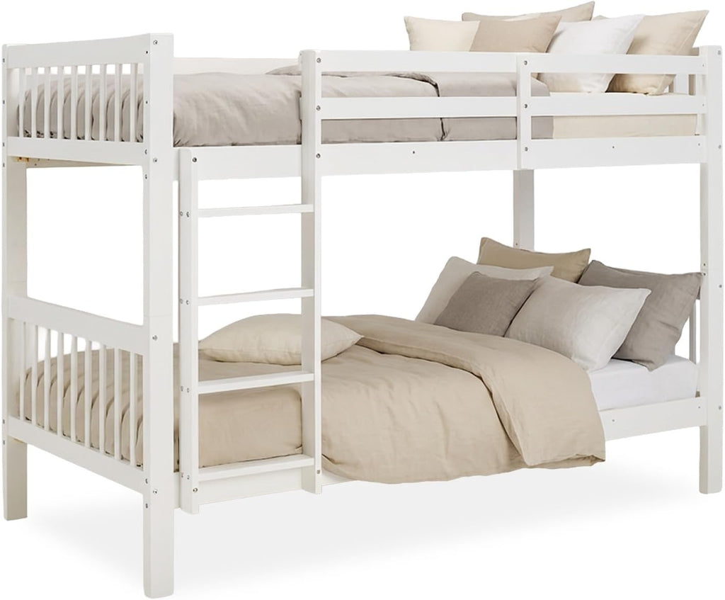 Homestyle4u, litera para 2 niños 90x200 con escalera, madera de pino blanco, cama alta 90x200 divisible en 2 camas infantiles, litera doble