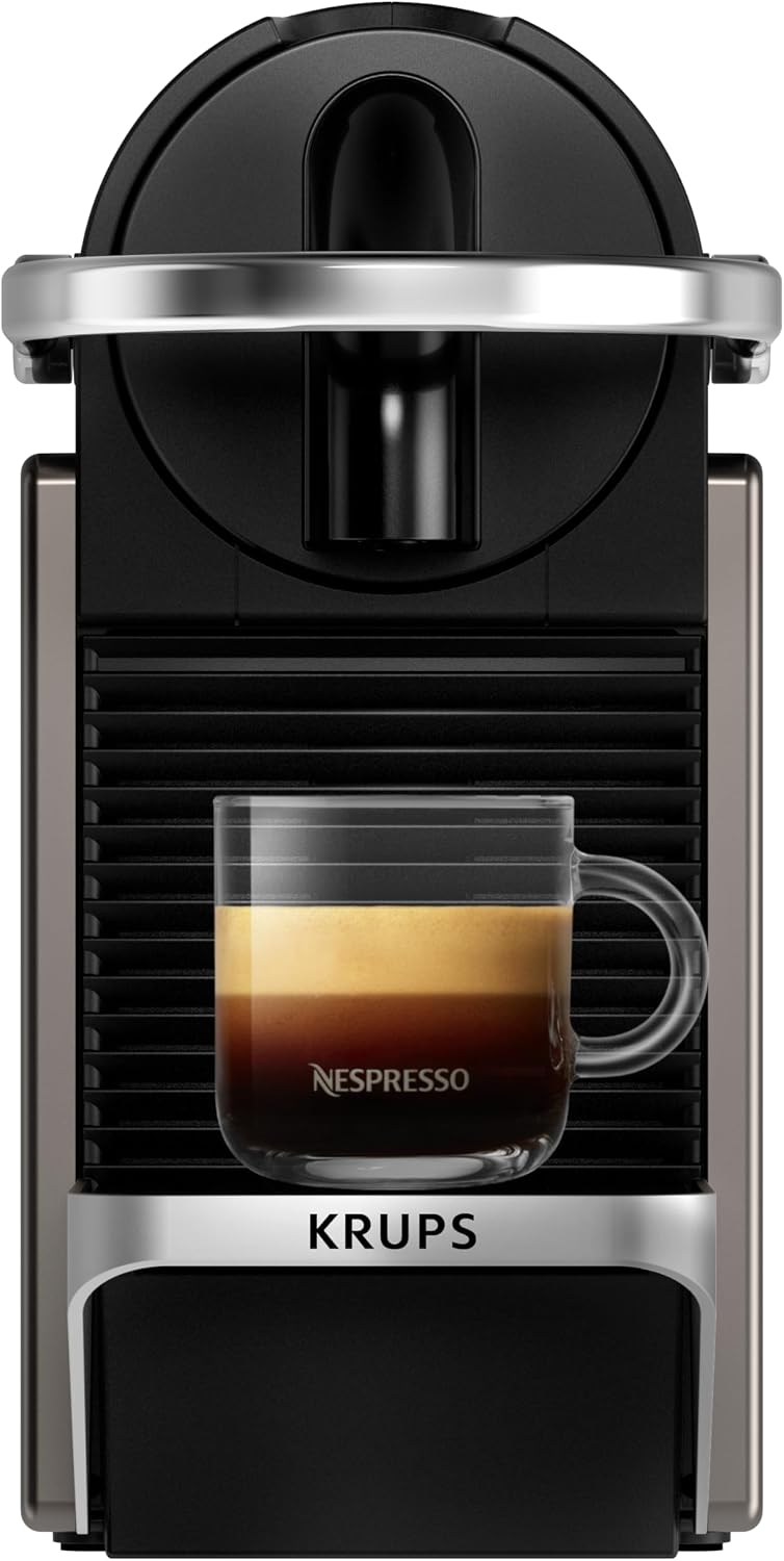 Cafetera de cápsulas Nespresso KRUPS Pixie Titan Original, diseño compacto, 25 segundos de tiempo de calentamiento, 2 tamaños de taza, apagado automático, 19 bares de presión, cafetera XN306TK