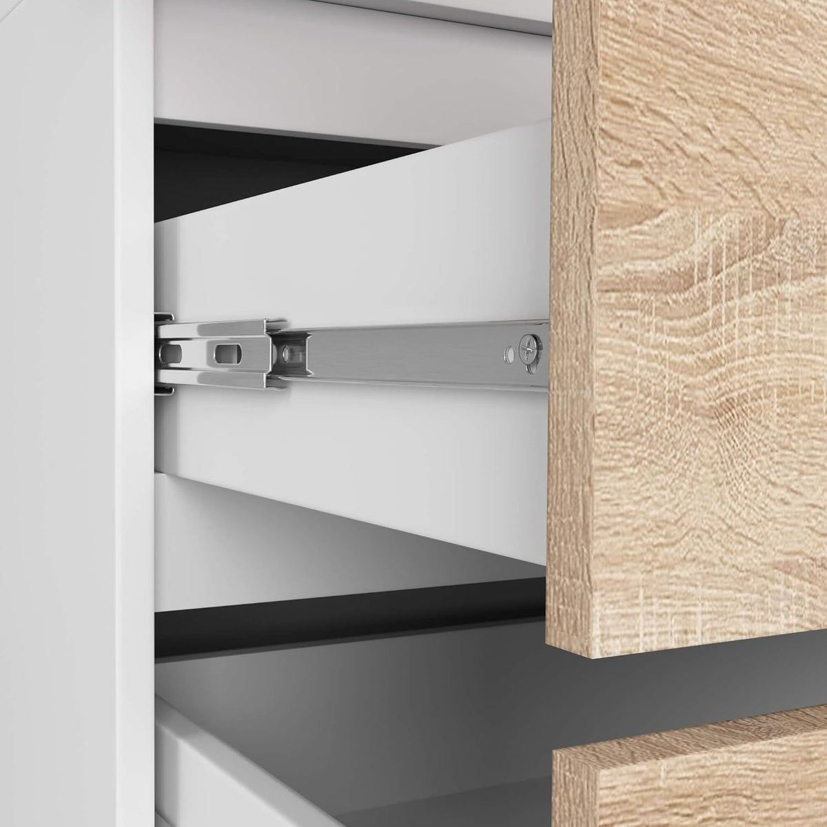 Armario de dos puertas AKORD S 90 cm, 2 cajones con estantes y una barra para colgar ropa, para dormitorio, armarios de estilo minimalista, tablero laminado de 16 mm, color blanco/sonoma