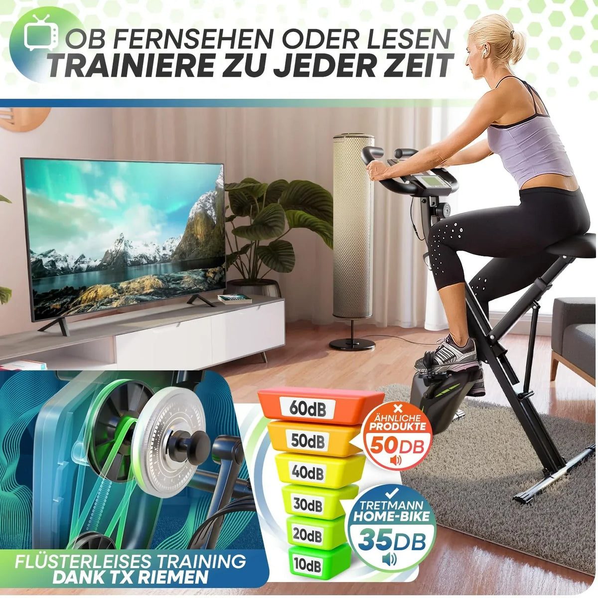 Bicicleta estática plegable Tretmann Home con resistencia magnética de 16 niveles, asiento acolchado y capacidad de carga de 150 kg