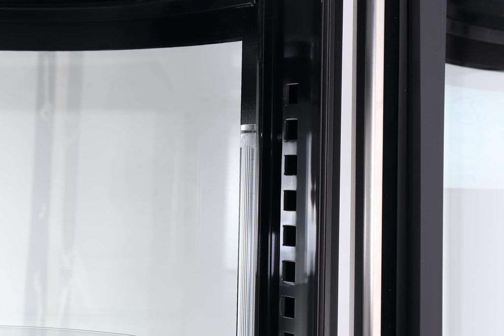 Vitrina refrigerada METRO Professional GRV1100, para hostelería, acero inoxidable/vidrio, 100 L, refrigeración por aire forzado, 490 W, indicador de temperatura,  descongelación automática, redonda, plateada, clase climática 6