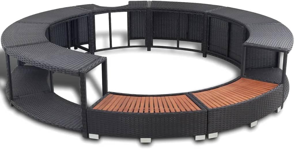 Hommdiy - Borde con almacenamiento para jacuzzi, spa y piscina, borde de piscina de poliratán negro, madera dura, redondo, acero con recubrimiento en polvo, negro, publicidad de piscina, 41454110