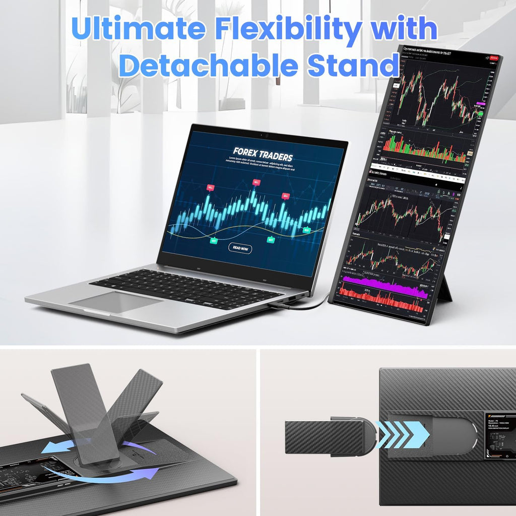 Teamgee Monitor portátil para portátil de 15,6”, extensor de pantalla FHD IPS 1080P compatible con portátiles de 13-17”, pantalla extendida delgada sin bordes con soporte desmontable, Plug-and-Play para Mac y Windows