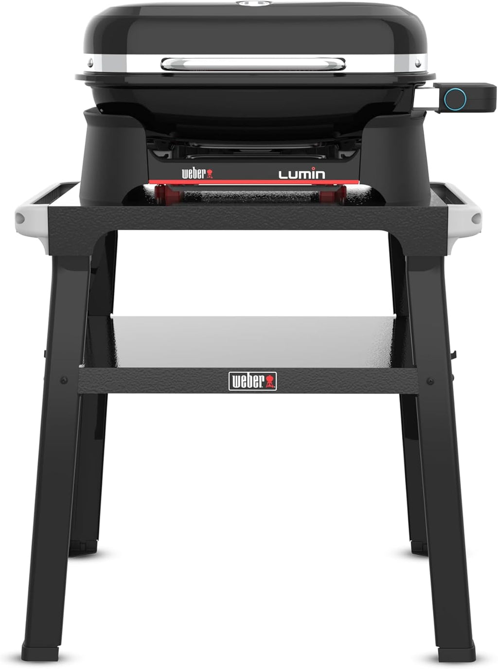 Barbacoa eléctrica Weber Lumin con soporte/Hasta 315 °C, con termómetro en la tapa, rejillas de hierro fundido vitrificado, superficie de cocción de 33 x 49 cm, negro (92010879)