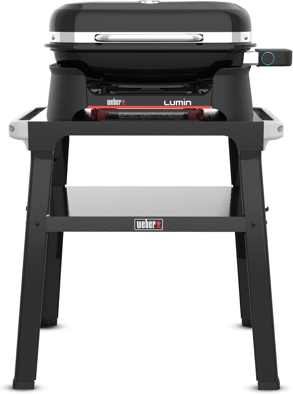Barbacoa eléctrica Weber Lumin con soporte/Hasta 315 °C, con termómetro en la tapa, rejillas de hierro fundido vitrificado, superficie de cocción de 33 x 49 cm, negro (92010879)