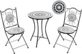 Set de balcón Beliani de 3 piezas de hierro, mesa de mosaico blanco/negro con 2 sillas plegables Comiso