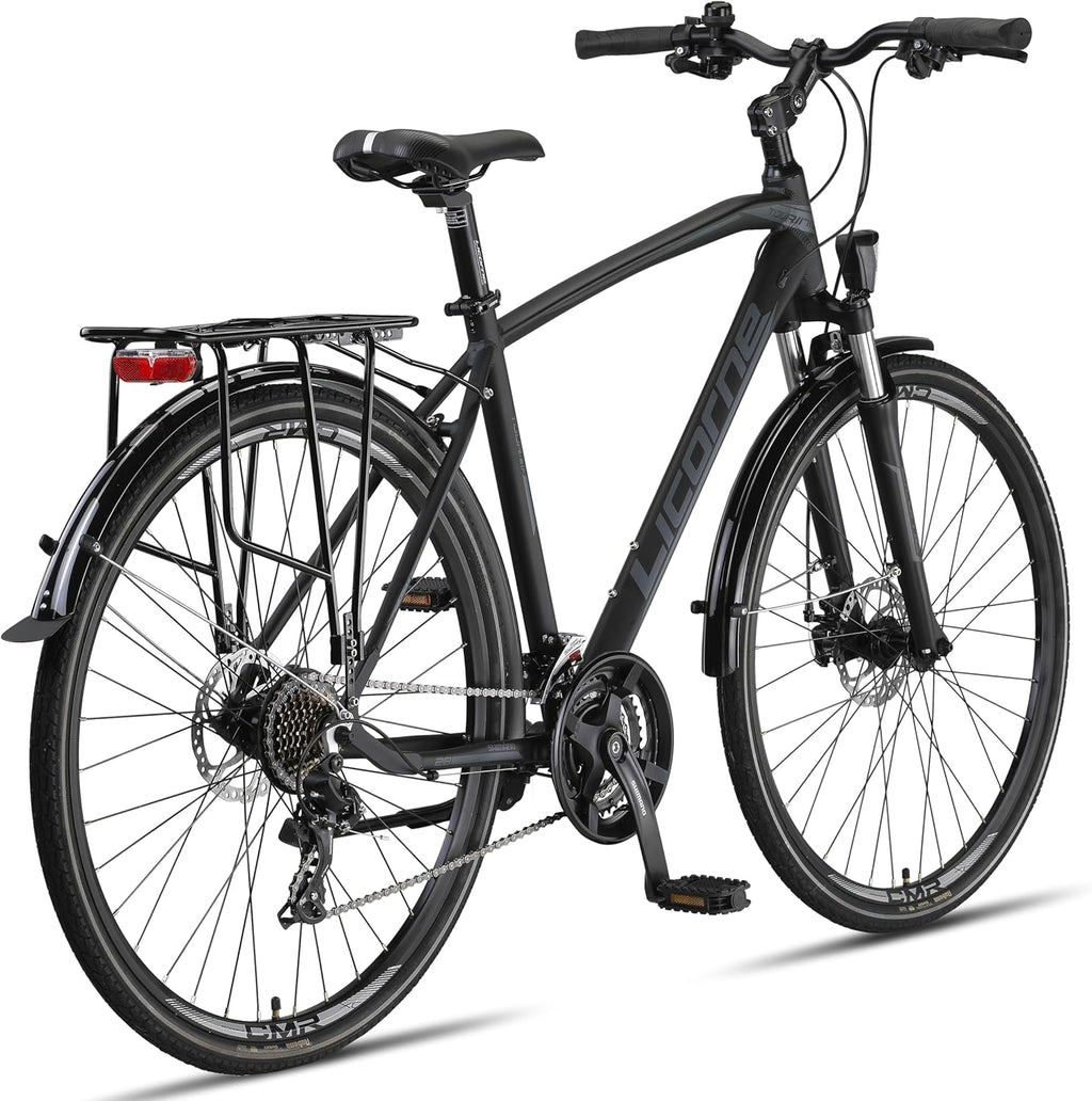 Bicicleta de trekking y turismo premium Licorne Bike de 28 pulgadas, con cuadro de aluminio y frenos de disco, para niños, niñas, mujeres y hombres - 21 velocidades - Bicicleta de montaña - Bicicleta híbrida