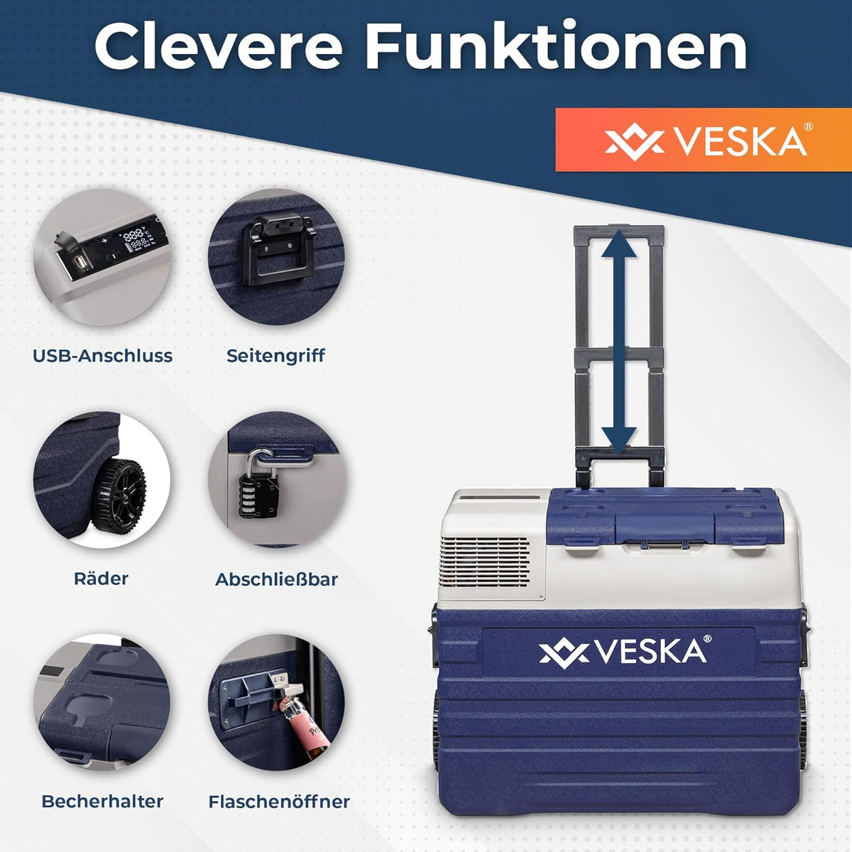 Nevera portátil de compresor, congelador con control por APP, puerto USB, 12/24V, 230V, ruedas, refrigerador transportable, arcón frigorífico, caja congeladora hasta -20 °C para coche, camión, barco (52L - antracita)