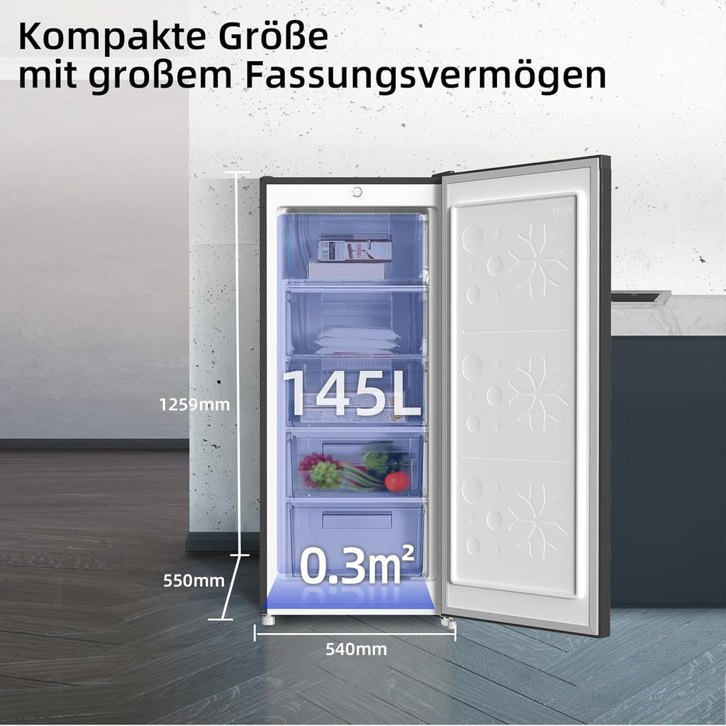 Congelador CHiQ FSD166NE4E 166 L, tecnología No Frost, puerta reversible, acero inoxidable negro, 144 cm de altura