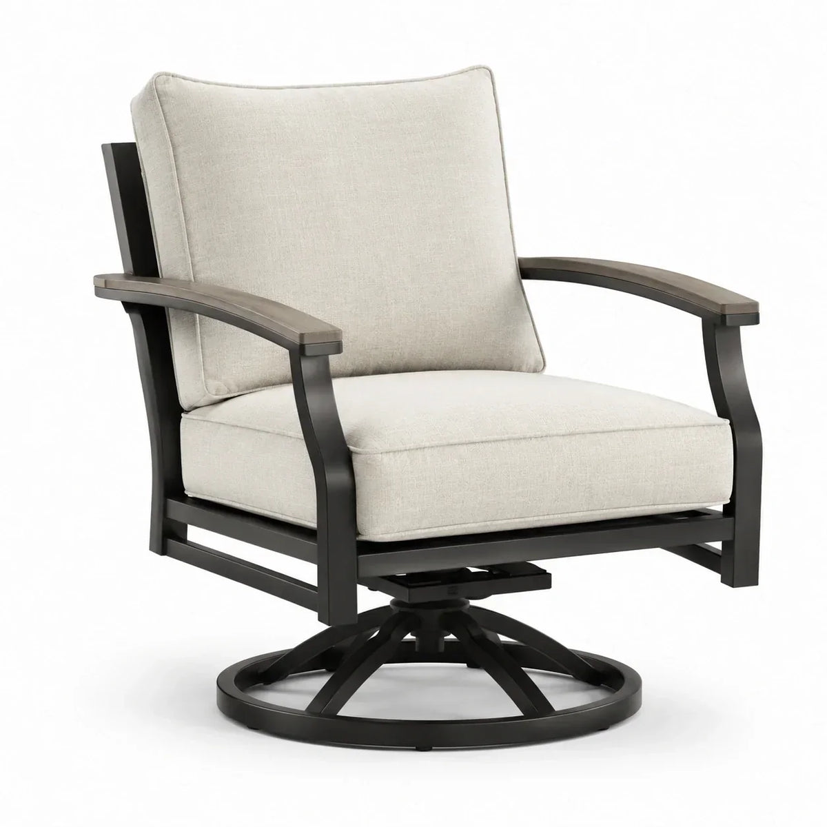 Sillón giratorio de aluminio con cojín de poliéster crema