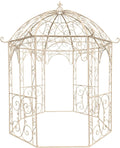 Pabellón de jardín CLP Leila de hierro, pabellón de jardín estilo modernista nostálgico, soporte para plantas trepadoras y rosas con recubrimiento en polvo, color: crema antiguo