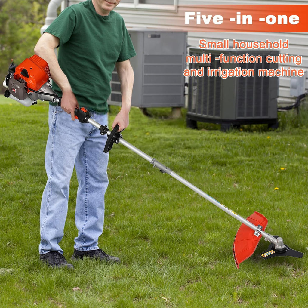 Desbrozadora de Gasolina 5 en 1 de 52 cc – Cortabordes, Cortasetos, Podadora de Altura, Desbrozadora de Hilo, Herramienta Multifunción para Jardín, con Extensión y Accesorios