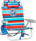 Silla de playa Tommy Bahama modelo 2025. A rayas rojas y azules.