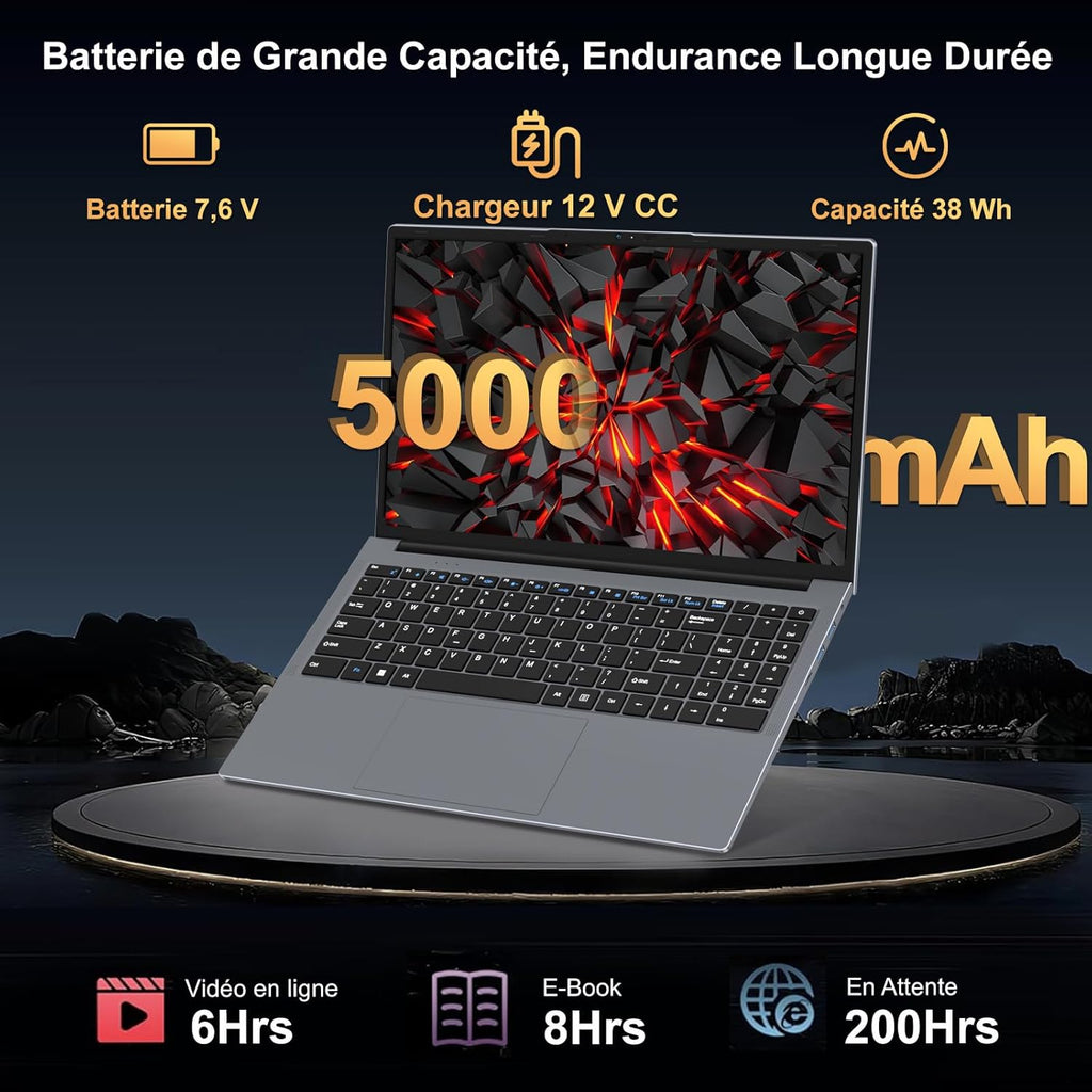 Portátil Ruzava de 15,6 pulgadas Celeron N5095 Win11 Pro 8GB RAM 256GB SSD Expansión 1TB 5G WiFi 1920x1080 FHD con ratón inalámbrico, teclado QWERTY con membrana de teclado AZERTY - Gris