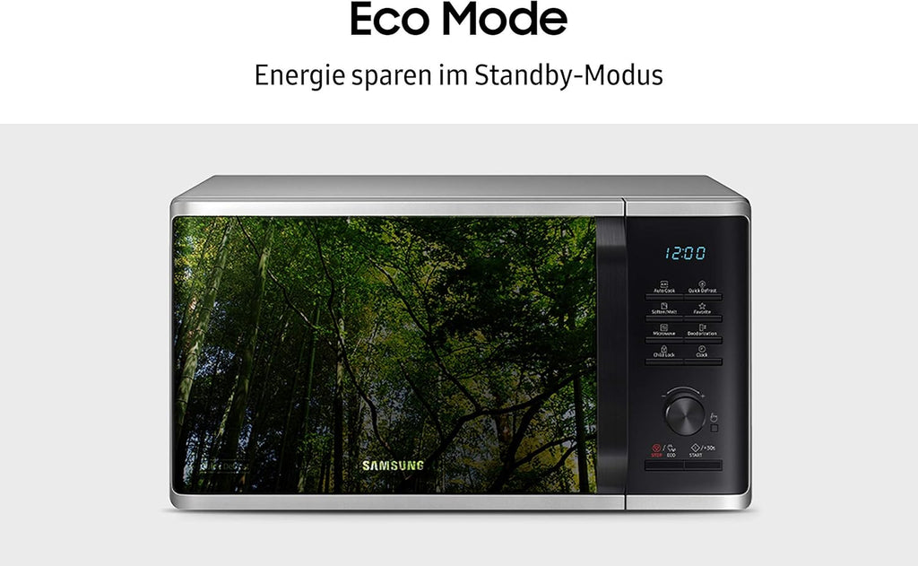 Microondas Samsung MS2AK3515AS/EG, 800 W, capacidad de 23 l, 48,9 cm de ancho, interior de esmalte cerámico resistente a los arañazos, programas de descongelación QuickDefrost, plateado