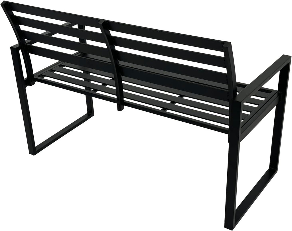 Banco de jardín DEGAMO Atlanta de 2 plazas, 123 cm, de aluminio resistente a la intemperie e inoxidable, negro, para exteriores