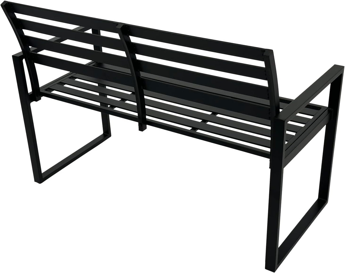 Banco de jardín DEGAMO Atlanta de 2 plazas, 123 cm, de aluminio resistente a la intemperie e inoxidable, negro, para exteriores
