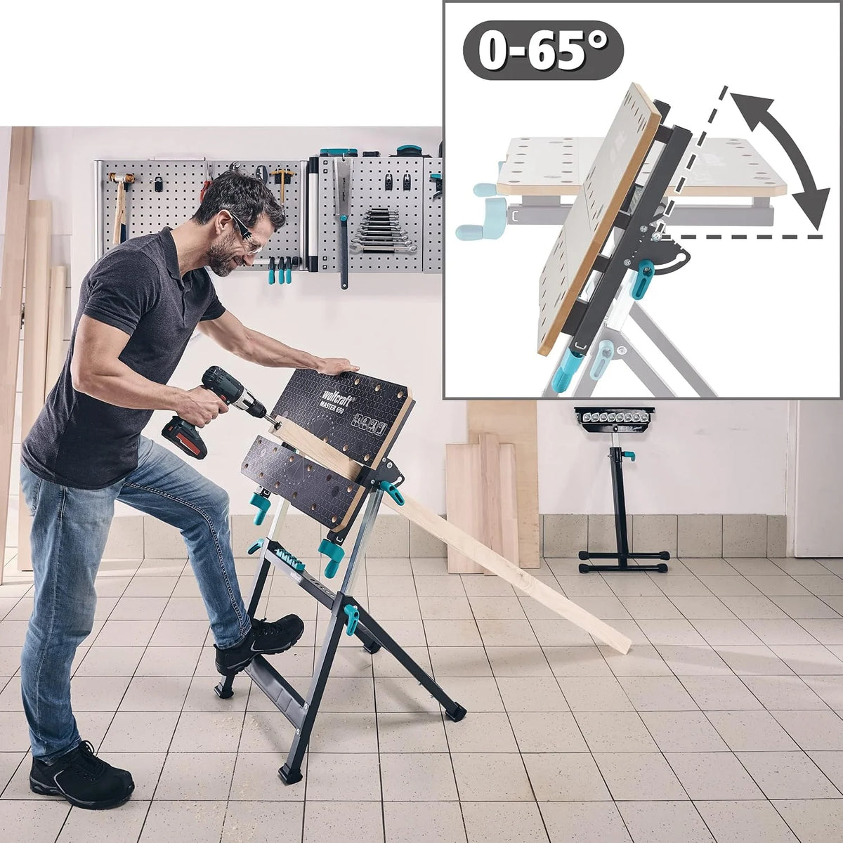 Wolfcraft Master 650 Ergo Stół Zaciskowo-Roboczy, Antracytowy/Szary, 650 x 720 x 950 mm