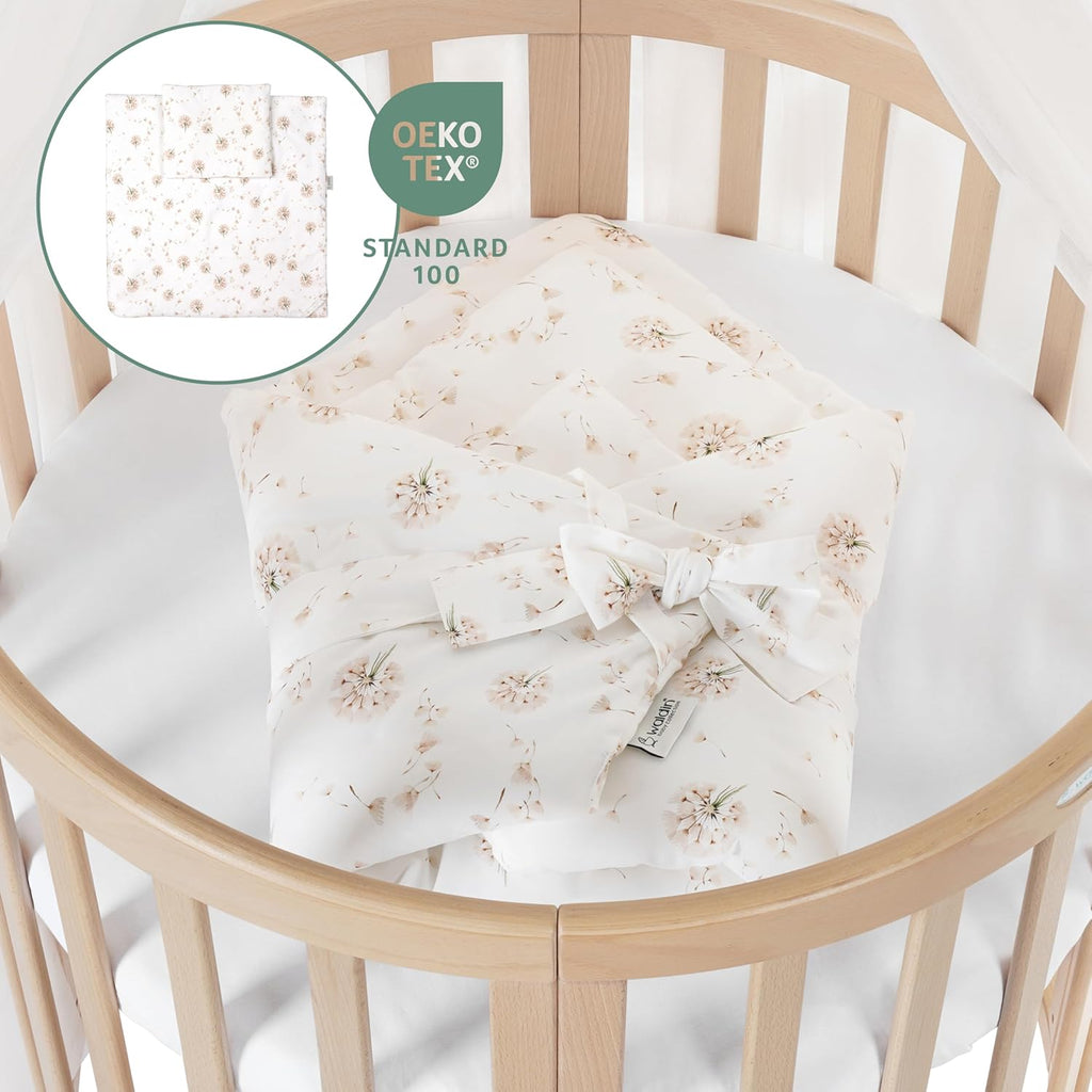 Cuna ovalada evolutiva Waldin, set completo 7 en 1, cuna de barrotes, cama infantil con colchón, cambiador, cuna colecho, madera blanca