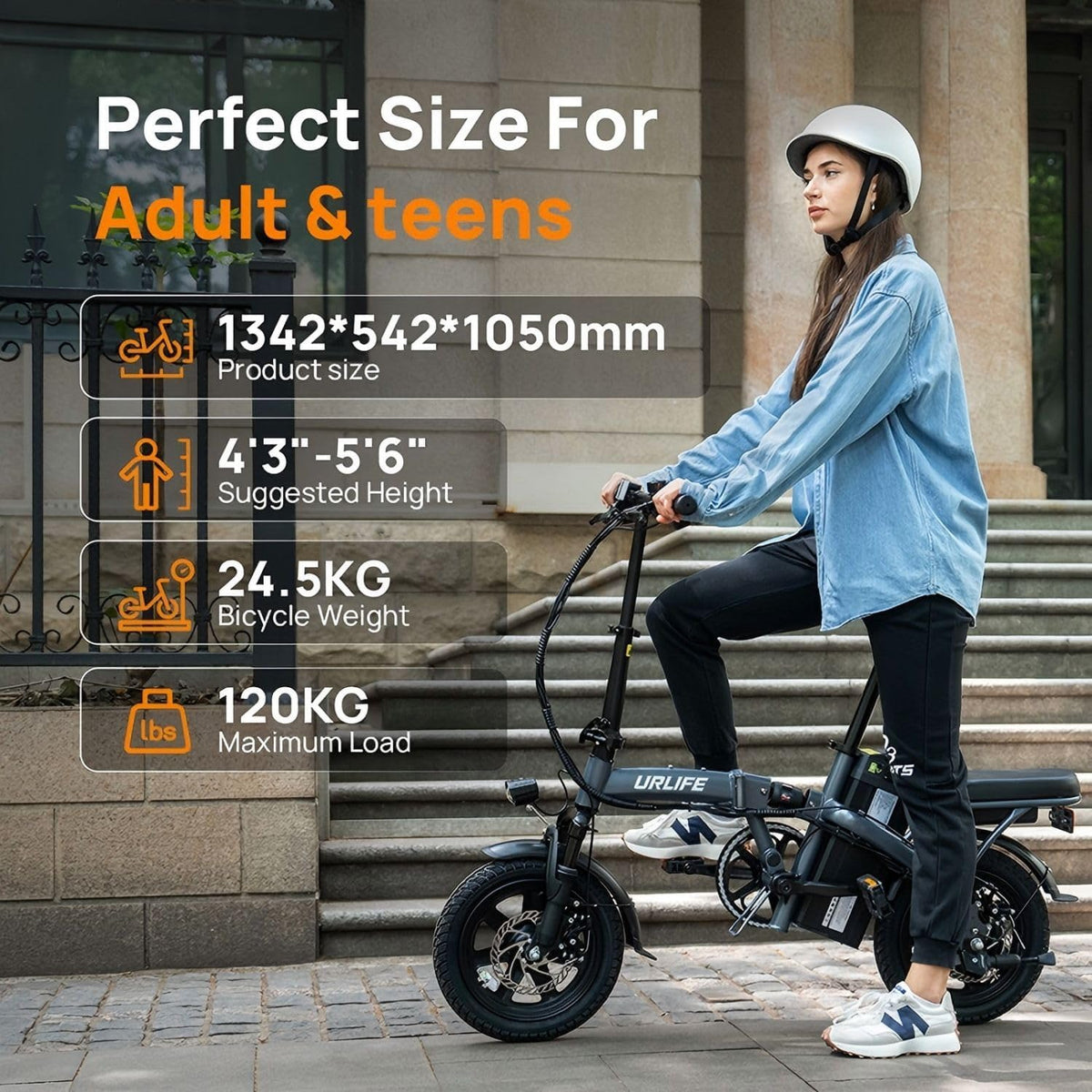 Bicicleta eléctrica plegable URLIFE de 14", batería intercambiable de 48V 7.5Ah para una larga autonomía de hasta 60KM, motor de 250W, 3 modos de conducción, altura del asiento ajustable, pedelec plegable para hombre y mujer