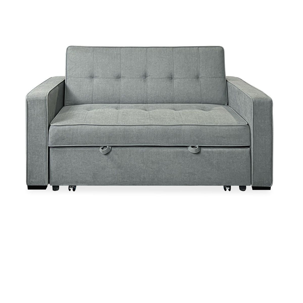 Sofá cama de 2 plazas modelo Vienna con reposabrazos, gris, diseño moderno, práctico y funcional