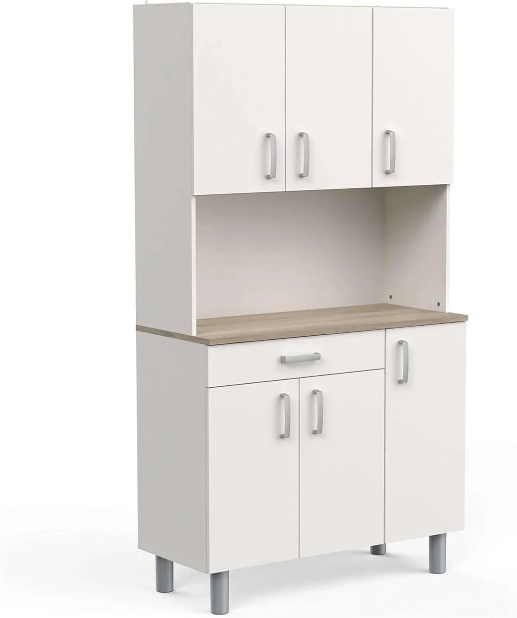 Miroytengo Mueble Auxiliar de Cocina, Alacena, Buffet 6 Puertas Color Blanco y Roble Kronberg 101 x 185 cm