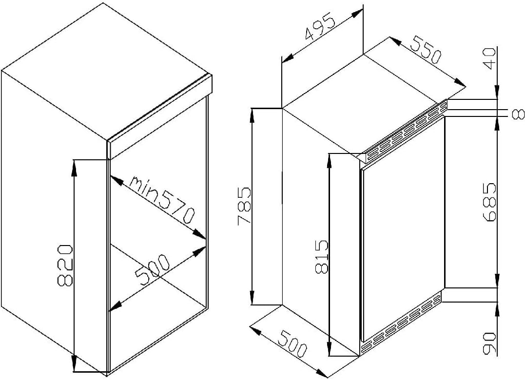 Frigorífico integrable bajo encimera Amica, capacidad total, integrable (panelable) para nicho de 81,5 cm, control electrónico, compresor Inverter, iluminación LED, alarma de puerta abierta