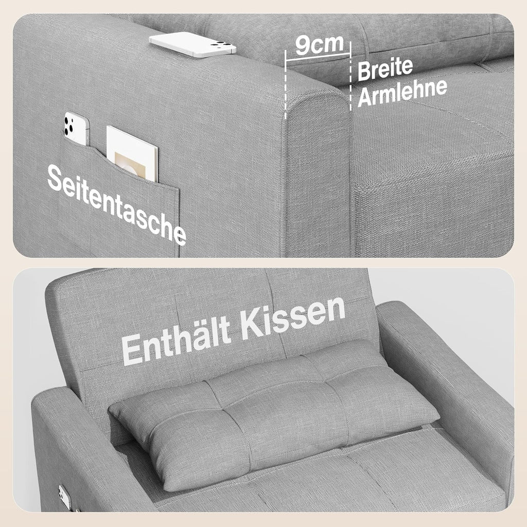 Sillón reclinable Bealife, sillón cama con respaldo ajustable, sillón para televisión, sofá cama plegable, sillón relax para sala de estar, dormitorio (gris claro)