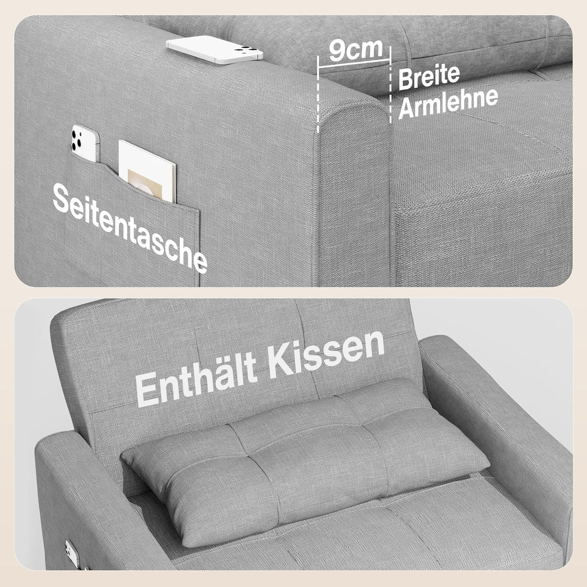 Sillón reclinable Bealife, sillón cama con respaldo ajustable, sillón para televisión, sofá cama plegable, sillón relax para sala de estar, dormitorio (gris claro)