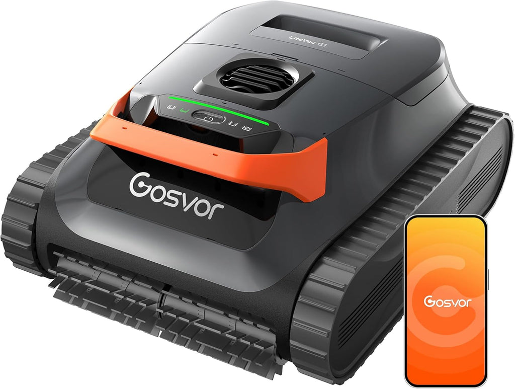 (Novedad 2026) Robot limpiafondos Gosvor para paredes y suelo, línea de flotación, zona poco profunda 4 en 1, hasta 200 min de autonomía, ligero 6,9 kg, filtro ultrafino de 3 μm, limpiafondos de piscina a batería para piscinas de hasta 200 m², naranja