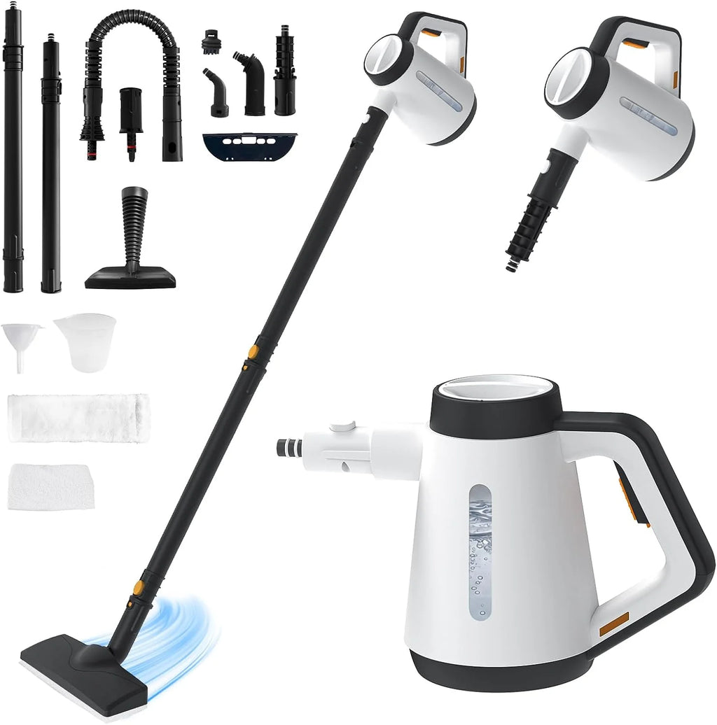 Myjka parowa, ręczna myjka parowa 1200 W, szybkie nagrzewanie 10 sekund, z 14 akcesoriami i zbiornikiem na wodę o pojemności 400 ml, wielofunkcyjna myjka parowa do użytku domowego, do czyszczenia