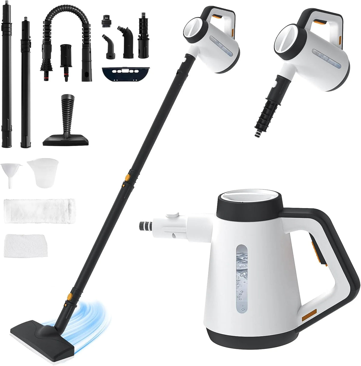 Myjka parowa, ręczna myjka parowa 1200 W, szybkie nagrzewanie 10 sekund, z 14 akcesoriami i zbiornikiem na wodę o pojemności 400 ml, wielofunkcyjna myjka parowa do użytku domowego, do czyszczenia