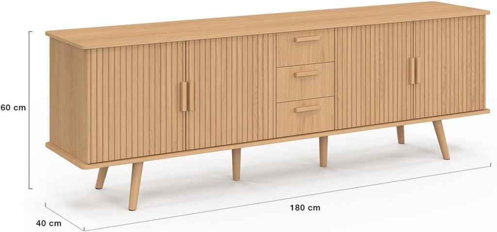 IDMarket - Aparador Juliette XXL de 180 cm, 4 puertas efecto listones y 3 cajones